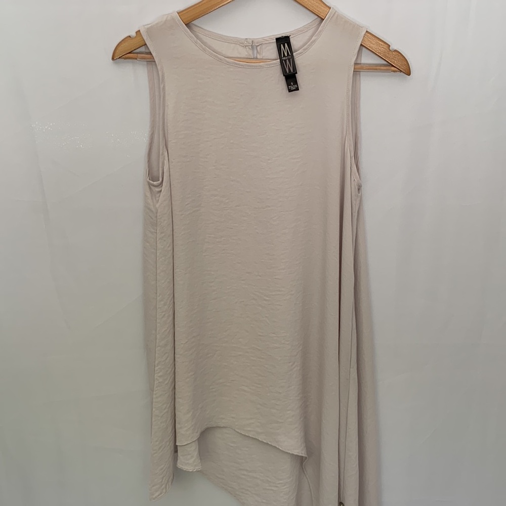 Marla Wynne Lagenlook Asymmetrical Sleeveless Top Light Grey Off White Small - Picture 2 of 11
